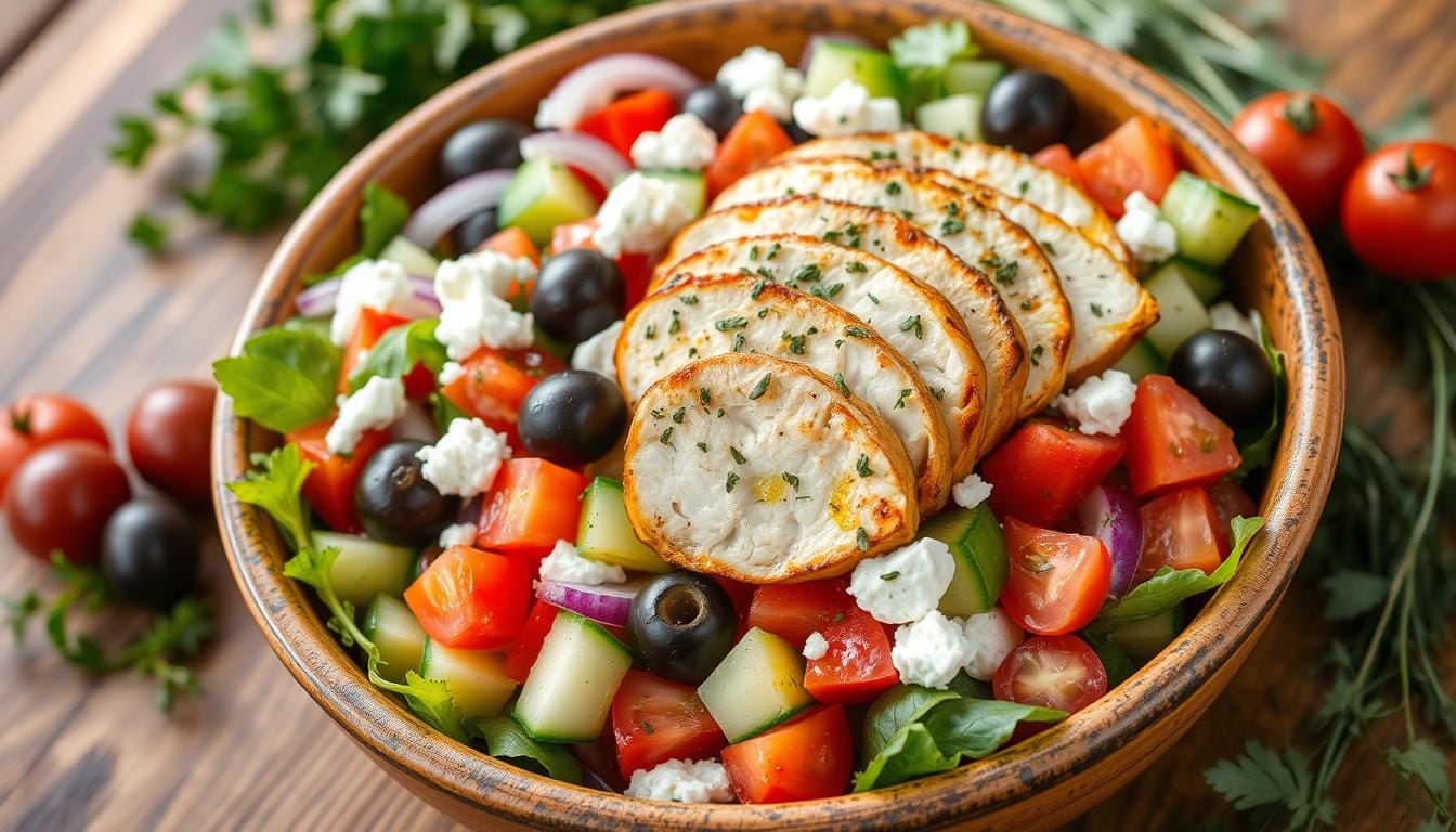 Greek Salad with Grilled Chicken Recipe | Easy & Fresh 1 Greek Salad with Grilled Chicken