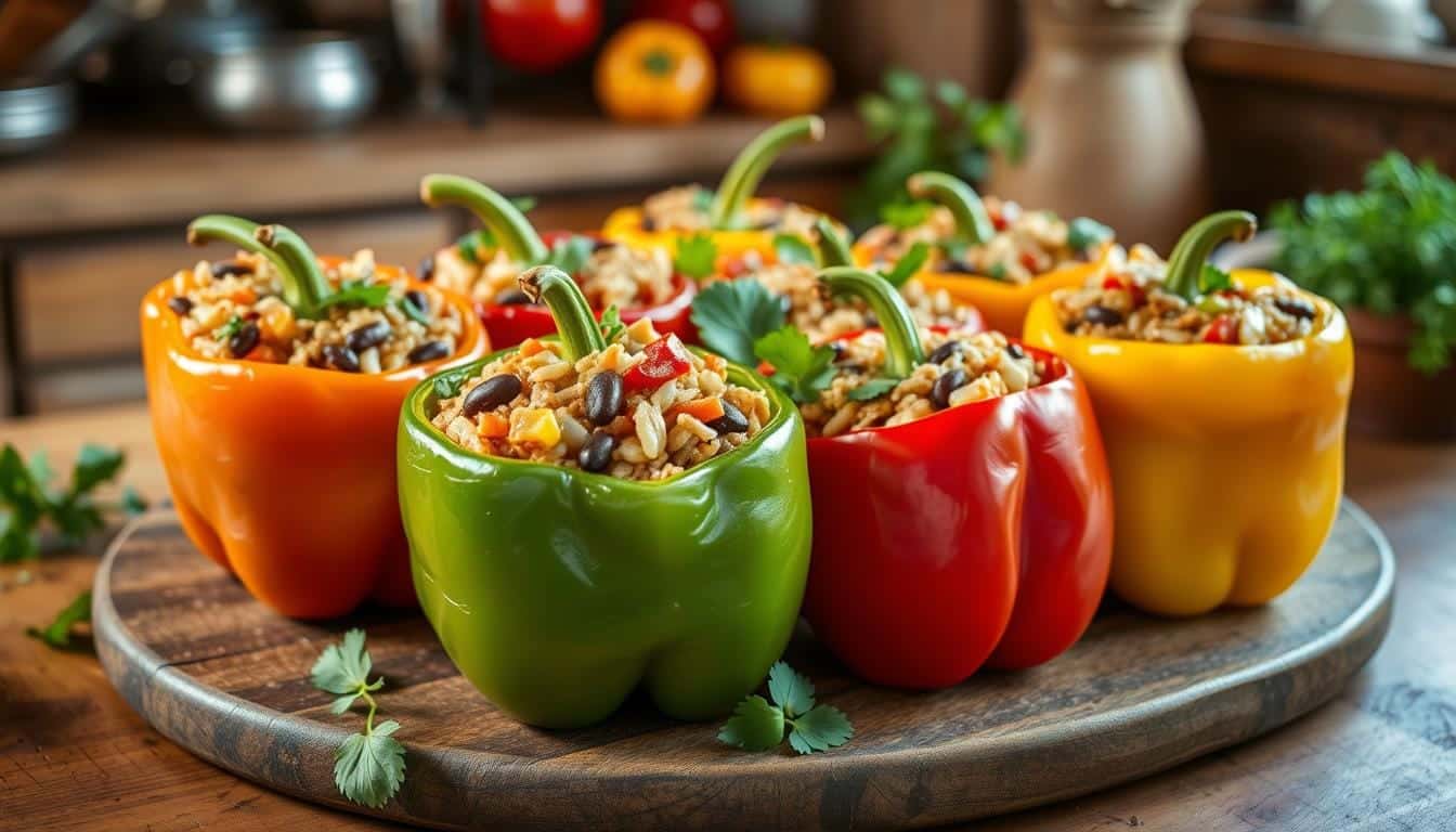 These stuffed bell peppers are filled with a mixture of ground beeF