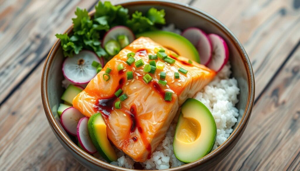 assembled salmon rice bowl assembled salmon rice bowl