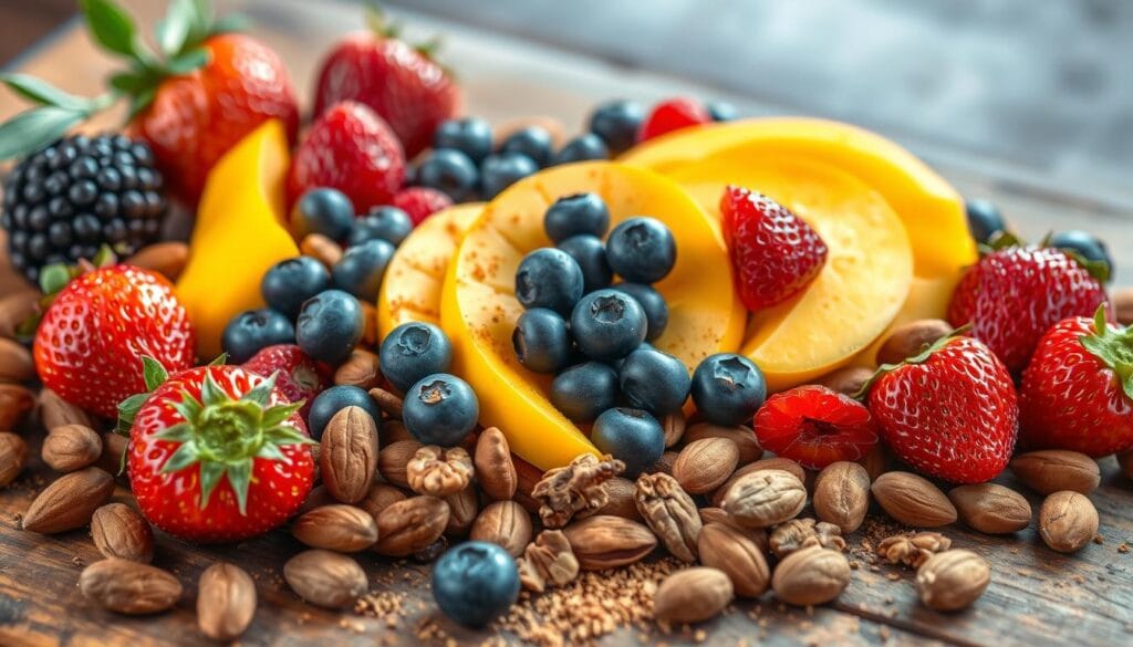 fresh fruits, nuts, spices fresh fruits, nuts, spices