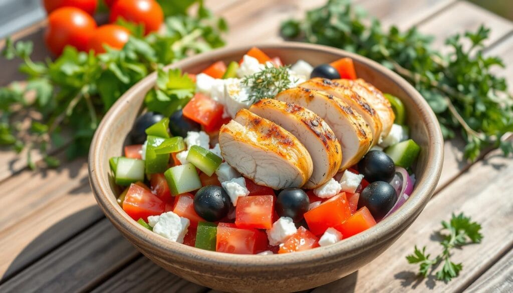 greek salad with grilled chicken greek salad with grilled chicken