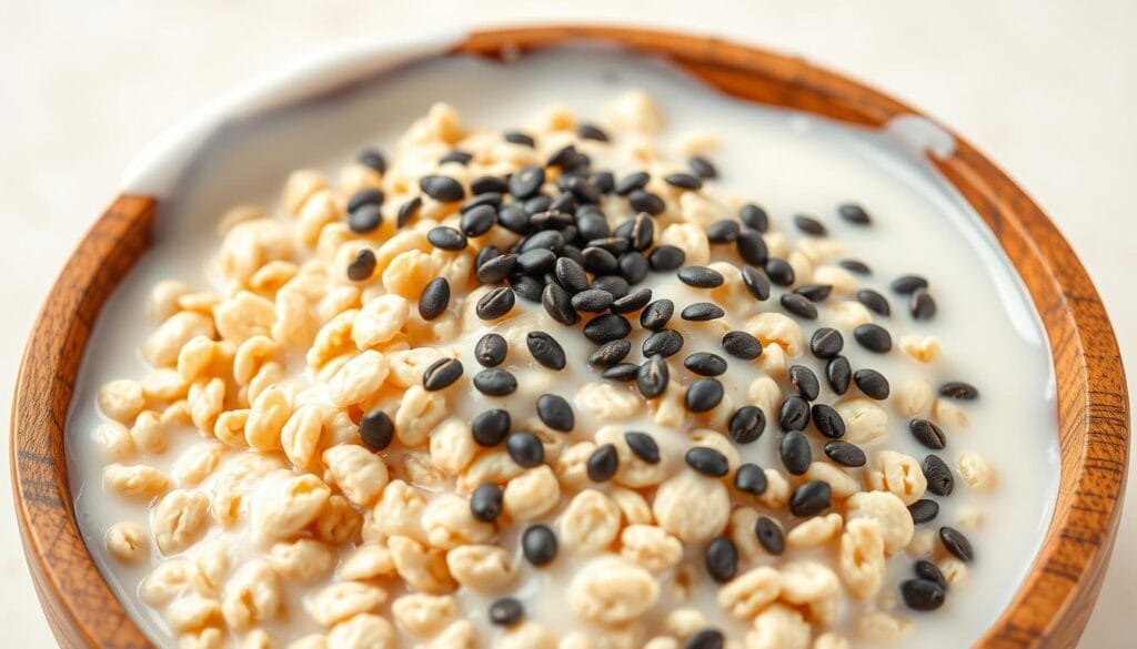 rolled oats, plant-based milk, chia seeds rolled oats, plant-based milk, chia seeds