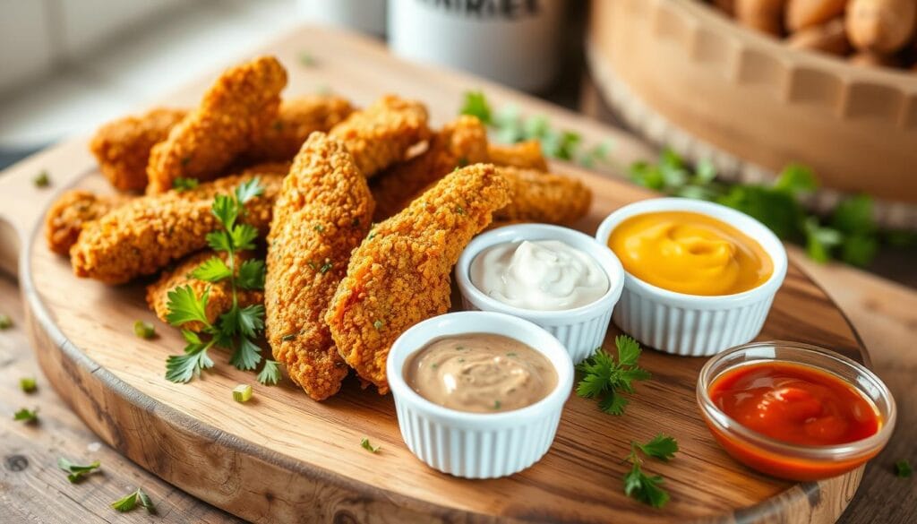 Crispy Air Fryer Chicken Tenders with Dipping Sauces Crispy Air Fryer Chicken Tenders with Dipping Sauces