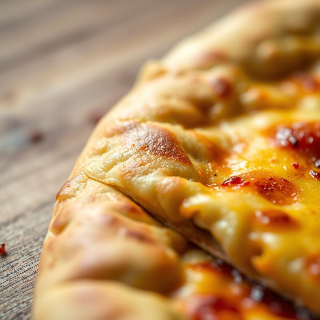 Close-up of perfectly baked homemade taco pizza crust Close-up of perfectly baked homemade taco pizza crust