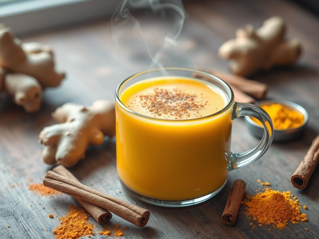 Golden turmeric milk with cinnamon and ginger