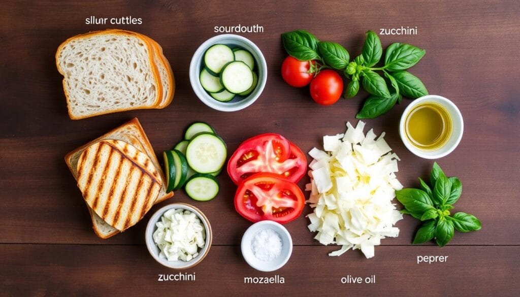Ingredients for Grilled Chicken Panini laid out on a cutting board Ingredients for Grilled Chicken Panini laid out on a cutting board