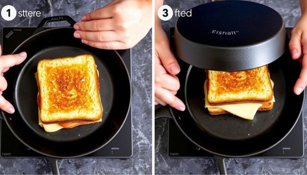 Making a panini without a press using a heavy skillet Making a panini without a press using a heavy skillet