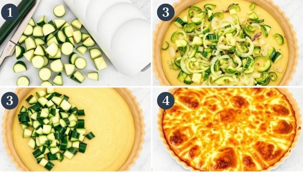 Step-by-step process of making zucchini quiche Step-by-step process of making zucchini quiche