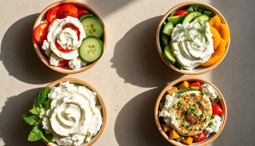 Various savory cottage cheese bowl variations Various savory cottage cheese bowl variations