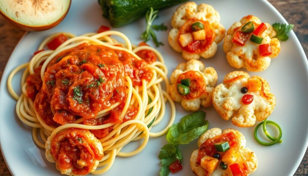 Zucchini Noodle Spaghetti and Cauliflower Pizza Bites for fun lunchbox recipes Zucchini Noodle Spaghetti and Cauliflower Pizza Bites for fun lunchbox recipes