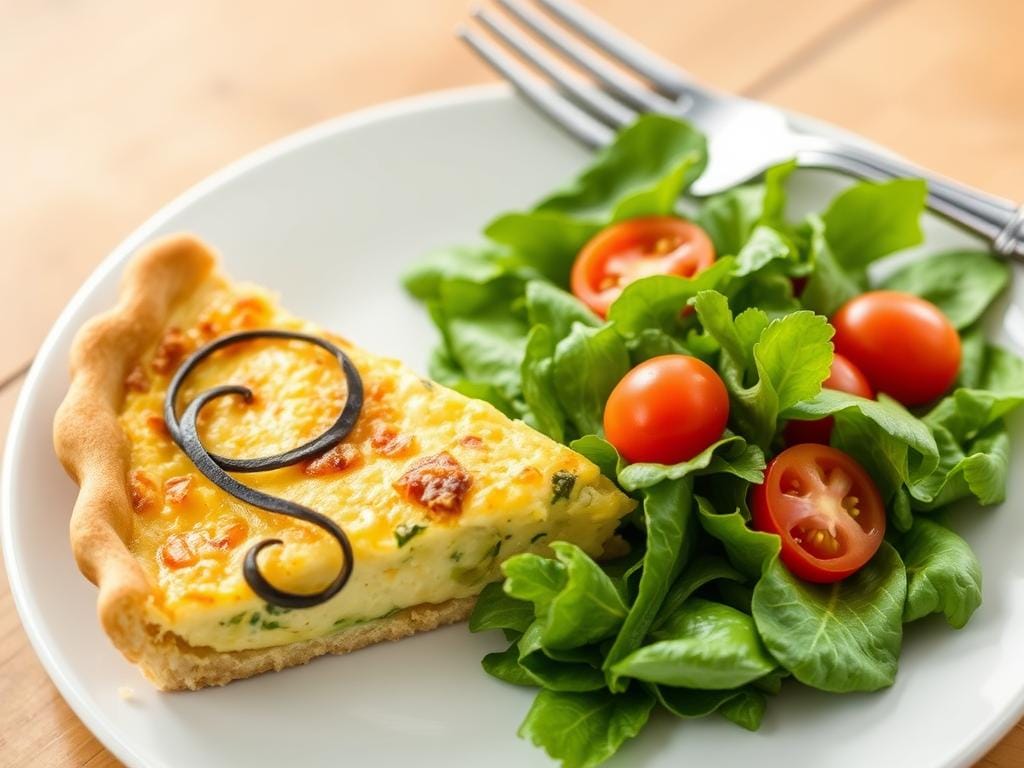 Zucchini quiche served with side salad Zucchini quiche served with side salad