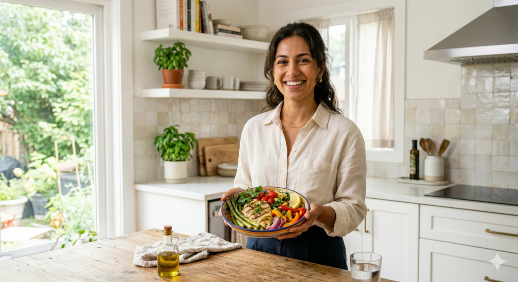 10 Best Low Calorie High Protein Meals for Quick Weight Loss 2 Plated lemon herb grilled chicken breast with roasted asparagus for weight loss.