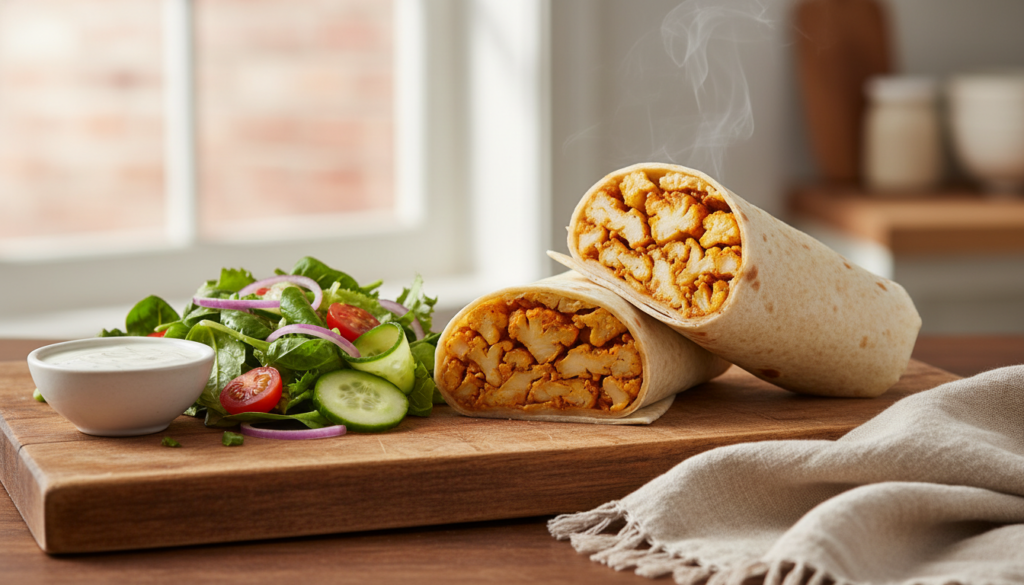 Buffalo Cauliflower Wings Wrap: Healthy Vegan Recipe 7 image 418