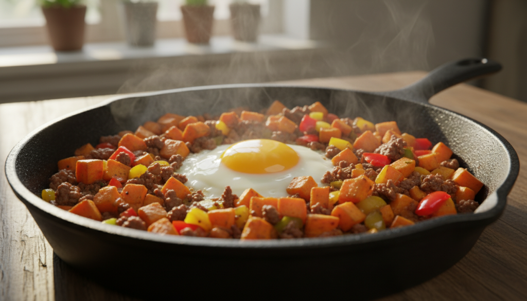 ground beef and sweet potato breakfast hash