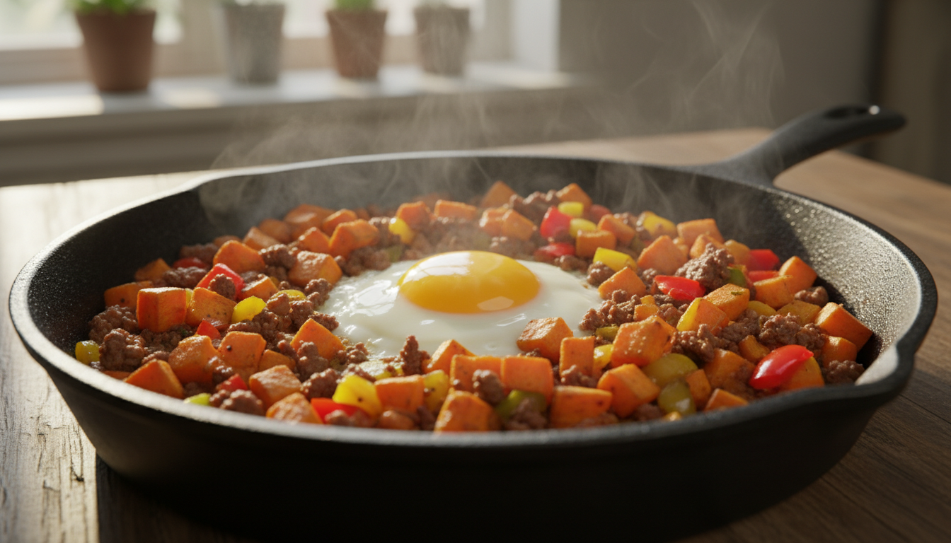 ground beef and sweet potato breakfast hash