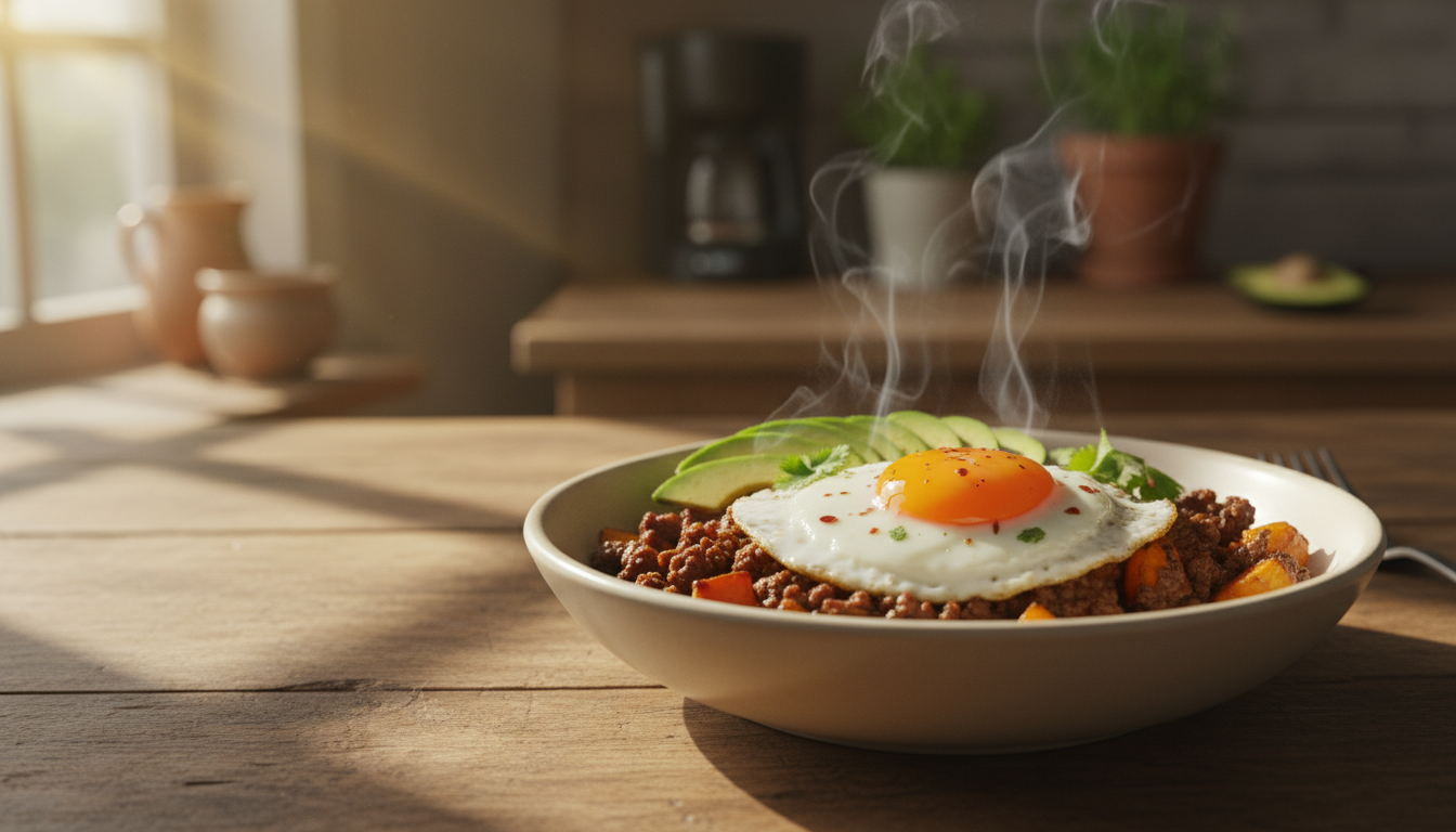 High Protein Ground Beef Breakfast Bowl: Easy Recipe