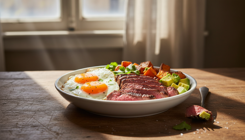 healthy steak breakfast bowl